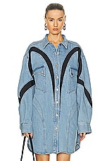 Mugler Button Up Shirt in Light Blue & Black, view 1, click to view large image.