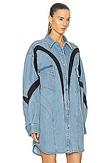 Mugler Button Up Shirt in Light Blue & Black, view 2, click to view large image.