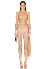 Mugler Stretch Illusion Sheer Top in Beige, view 1, click to view large image.