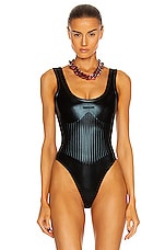 Mugler Embossed Bodysuit in Black, view 2, click to view large image.
