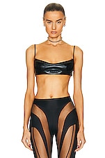 Mugler Shiny Embossed Bra Top in Black, view 1, click to view large image.