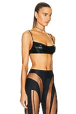 Mugler Shiny Embossed Bra Top in Black, view 2, click to view large image.