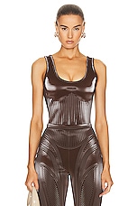 Mugler Embossed Bodysuit in Chocolate, view 1, click to view large image.