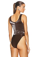 Mugler Embossed Bodysuit in Chocolate, view 4, click to view large image.