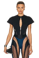 Mugler Zipper Effect Bodysuit in Black, view 1, click to view large image.