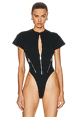 Mugler Zipper Effect Bodysuit in Black, view 2, click to view large image.