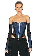 Mugler Corset Bodysuit in Medium Blue & Black, view 1, click to view large image.