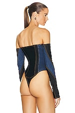Mugler Corset Bodysuit in Medium Blue & Black, view 4, click to view large image.
