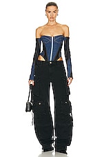 Mugler Corset Bodysuit in Medium Blue & Black, view 5, click to view large image.