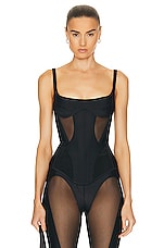 Mugler Bonded Illusion Corset Top in Black & Black, view 1, click to view large image.