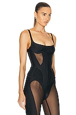 Mugler Bonded Illusion Corset Top in Black & Black, view 2, click to view large image.
