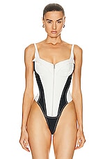 Mugler Corset Bodysuit in Ivory & Black, view 2, click to view large image.