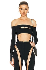 Mugler Off The Shoulder Bodysuit in Black, view 1, click to view large image.