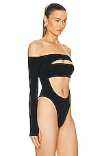 Mugler Off The Shoulder Bodysuit in Black, view 3, click to view large image.