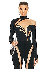 Mugler Mesh Bodysuit in Black & Nude 01, view 1, click to view large image.