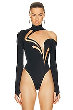 Mugler Mesh Bodysuit in Black & Nude 01, view 2, click to view large image.