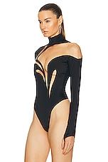 Mugler Mesh Bodysuit in Black & Nude 01, view 4, click to view large image.