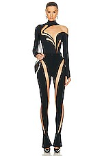Mugler Mesh Bodysuit in Black & Nude 01, view 6, click to view large image.