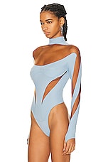 Mugler Illusion Cut Bodysuit in Light Blue & Nude 02, view 4, click to view large image.