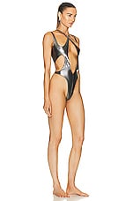 Mugler Cut Out One Piece Swimsuit in Chrome, view 2, click to view large image.