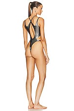 Mugler Cut Out One Piece Swimsuit in Chrome, view 3, click to view large image.