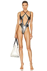 Mugler Cut Out One Piece Swimsuit in Chrome, view 4, click to view large image.