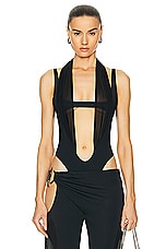 Mugler One Piece Cut Out Swimsuit in Black, view 1, click to view large image.