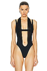 Mugler One Piece Cut Out Swimsuit in Black, view 2, click to view large image.
