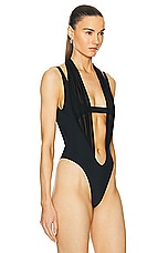 Mugler One Piece Cut Out Swimsuit in Black, view 3, click to view large image.