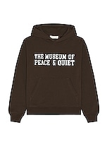 Museum of Peace and Quiet Campus Hoodie in Brown, view 1, click to view large image.