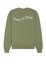 Museum of Peace and Quiet Wordmark Crewneck in Olive, view 1, click to view large image.