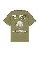 Museum of Peace and Quiet Wellness Program T-shirt in Olive, view 1, click to view large image.
