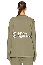 Museum of Peace and Quiet Support Group Long Sleeve T-shirt in Olive, view 4, click to view large image.