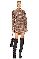 Marissa Webb Brett Lightweight Flannel U Back Mini Dress in Mesa Tan Plaid, view 1, click to view large image.