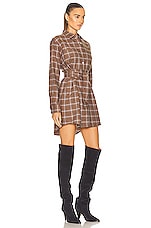 Marissa Webb Brett Lightweight Flannel U Back Mini Dress in Mesa Tan Plaid, view 2, click to view large image.