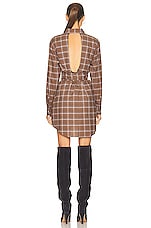 Marissa Webb Brett Lightweight Flannel U Back Mini Dress in Mesa Tan Plaid, view 3, click to view large image.