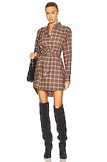 Marissa Webb Brett Lightweight Flannel U Back Mini Dress in Mesa Tan Plaid, view 4, click to view large image.