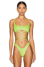 Monica Hansen Beachwear Lurex Underwire Tube Bikini Top in Green Lurex, view 1, click to view large image.