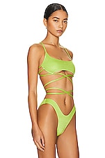 Monica Hansen Beachwear Lurex Underwire Tube Bikini Top in Green Lurex, view 2, click to view large image.