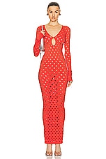 Maisie Wilen Perforated Gown in Tomato, view 1, click to view large image.