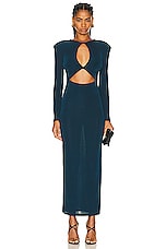 The New Arrivals by Ilkyaz Ozel Dalida Maxi Dress in Peacock Blue, view 1, click to view large image.