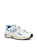 New Balance 530 in White & Blue Oasis, view 2, click to view large image.