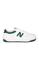 New Balance Bb480 in White, Nightwatch Green, & Light Aluminum, view 1, click to view large image.
