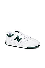 New Balance Bb480 in White, Nightwatch Green, & Light Aluminum, view 2, click to view large image.