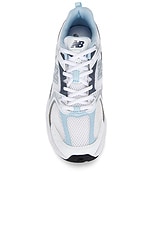 New Balance 530 in White, Dark Arctic Grey, Light Chrome, & Blue, view 4, click to view large image.