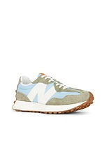 New Balance 327 in Dark Olivine & Chrome Blue, view 2, click to view large image.