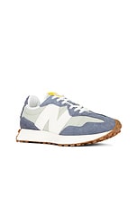 New Balance 327 in Dark Arctic Grey & Olivine, view 2, click to view large image.