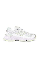 New Balance 9060 in White, Silver Metallic, Taro, & Clay Ash, view 1, click to view large image.