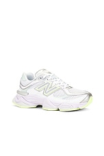 New Balance 9060 in White, Silver Metallic, Taro, & Clay Ash, view 2, click to view large image.