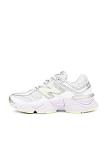 New Balance 9060 in White, Silver Metallic, Taro, & Clay Ash, view 5, click to view large image.